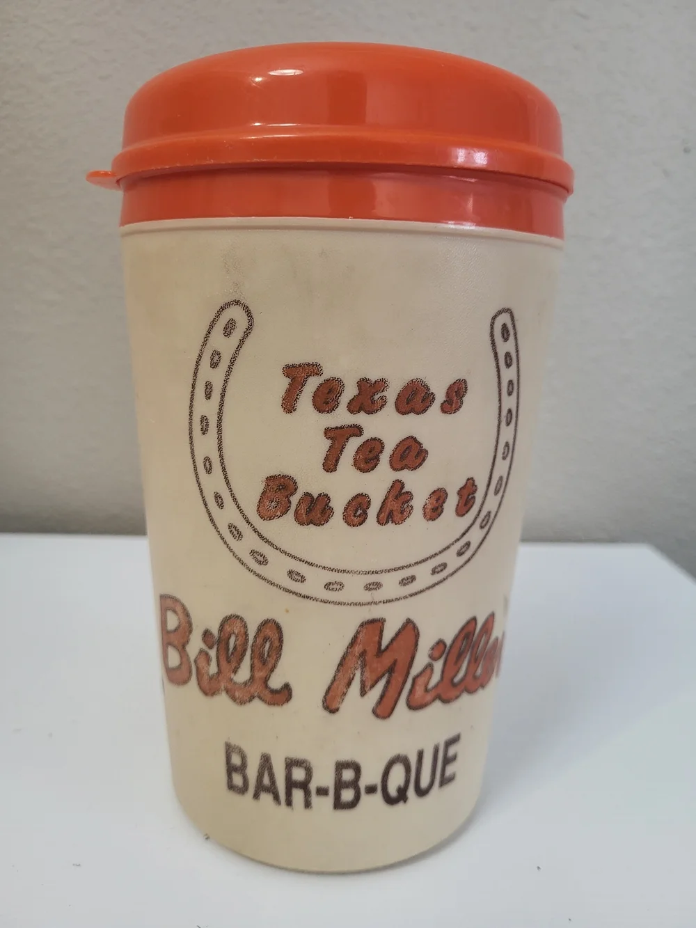 Bill Miller Bar-B-Q Texas Tea Bucket Aladdin Insulated Mug Cup 34oz W/ Lid